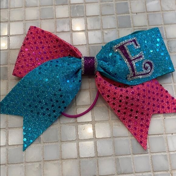 Other - Girls teal and pink letter E hair bow